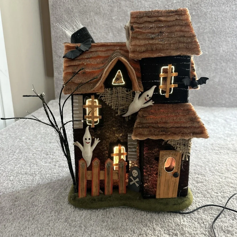 Vintage‎ Department 56 Fiber Optic Haunted House Ghost Bats Lights Up Working